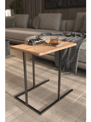 Maison Luré Yan Sehpa Dekoratif Metal Ayaklı Çam Ahşap Tablalı Çok Amaçlı