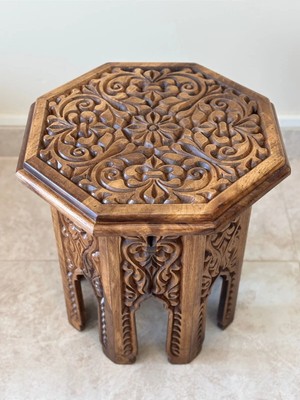 Maison Luré Yan Sehpa El Oyma Ceviz Ahşap 44X44X46 cm