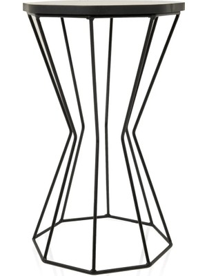 Maison Luré Yan Sehpa Mermer Desenli - Gri / Siyah