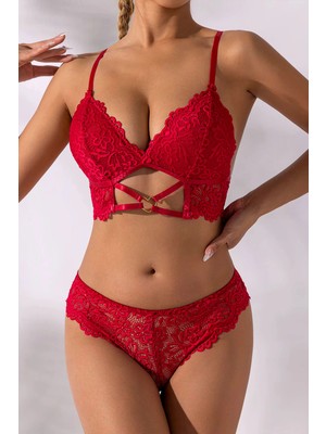 Sofya Passion Kadın Dantel Kalp Aksesuarlı Bralet ve Külot Takımı