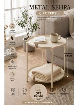 Maison Luré Yan Sehpa Katlanır Orta Yan Yuvarlak Sehpa Metal Ayak 44 cm Tepsi