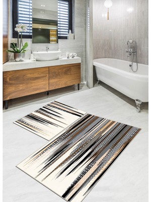 Ardizayn Modern Çizgiler - Kaymaz Taban (60x100 - 50x60cm) 2'li Banyo Halısı