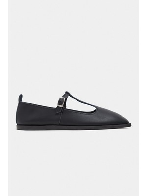Nişantaşı Shoes Mabel Siyah Mat Toka Detaylı Düz Taban Kadın Babet