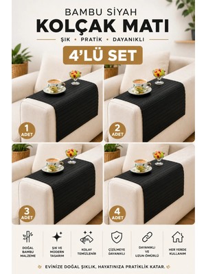 Maison Luré Yan Sehpa Bambu Siyah Kolçak Matı 65X37 cm Sehpa Kahve Makinesi Altlığı