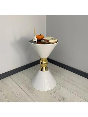 Maison Luré Yan Sehpa Dekoratif Beyaz Gold Sehpa