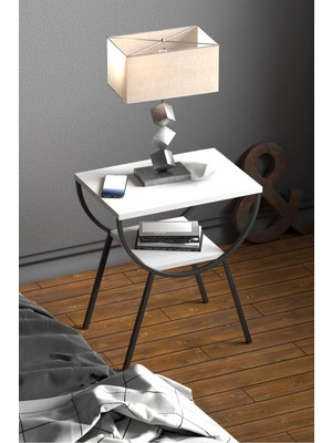 Maison Luré Yan Sehpa Komodin Metal Ayak Ceviz Tabla