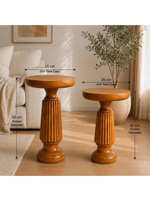 Maison Luré Yan Sehpa 2li Masif Mantar Sehpa 50 ve 45 cm