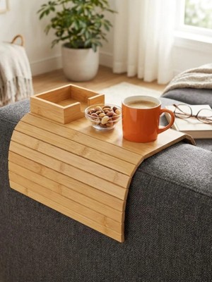 Maison Luré Yan Sehpa Katlanabilir Bölmeli Ahşap Koltuk Kenarı Tepsisi ve Organizer