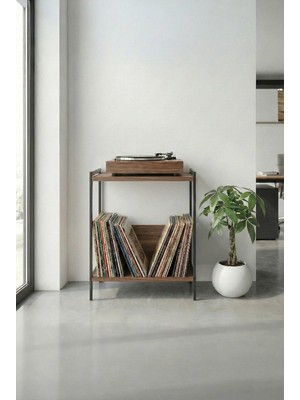 Maison Luré Yan Sehpa Lamine Ahşap Pikap Sehpası, Metal Ayaklı Plaklık