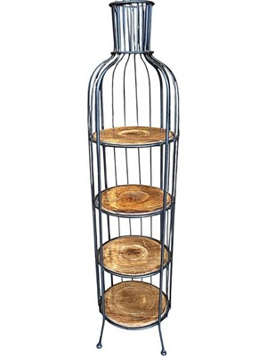 Maison Luré Yan Sehpa Ahşap Ferforje Köşe Sehpa Çiçeklik Raf 29X29X114 cm