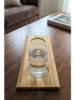 Maison Luré Yan Sehpa Katlanabilir Ahşap Bambu Koltuk Kenarı Sehpası Bardak Altlığı Seti