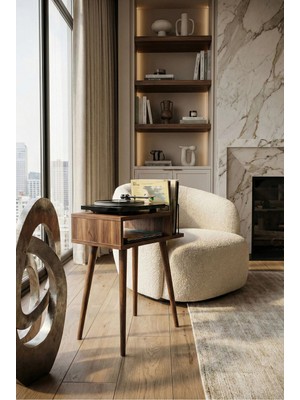 Maison Luré Yan Sehpa 45X35X63CM Pikap Sehpası Tek Organizerlı Plak Düzenleyici