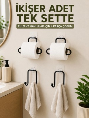 Maison Luré Banyo Askısı Rulo Kağıt Tutucu ve Havlu Bez Askılığı Seti 4 Parça