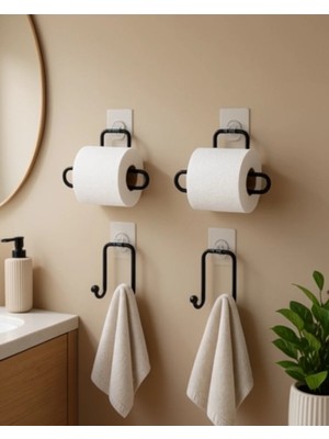 Maison Luré Banyo Askısı Pratik Banyo Düzenleme Seti 2 Adet Rulo Kağıt Tutucu 2 Adet Havlu Askılığı