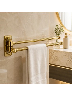 Maison Luré Banyo Askısı Parlak Gold Çiftli Asklılı Hareketli Sistem Banyo Havluluğu