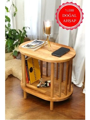 Maison Luré Yan Sehpa Natural Ahşap - Komodin - Zigon Sehpa