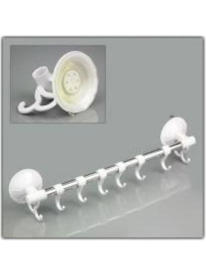 Maison Luré Banyo Askısı 6 Serbest 2 Sabit Kancalı Vantuzlu Havlu Askılığı
