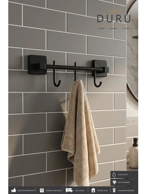 Maison Luré Banyo Askısı Mat Siyah Üç Kancalı Bornoz Havlu Askılığı Kanca Askılık