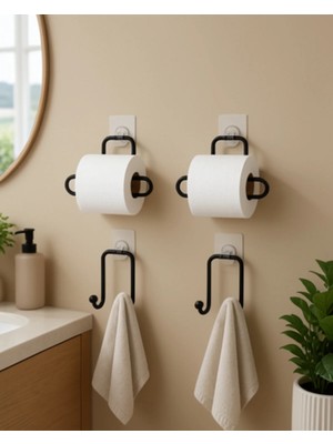 Maison Luré Banyo Askısı Mutfak ve Banyo Için 4 Parça Set 2 Kağıtlık 2 Havlu Askısı