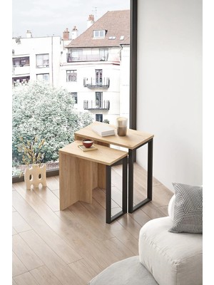 Maison Luré Yan Sehpa Bohem 2'li Zigon Sehpa Metal Ayaklı Sepet