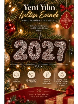 Taşteks 2027 Taşlı Keçe Yılbaşı Ağacı Süsü – Gümüş Parlak Taşlı Yeni Yıl Dekoru