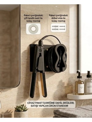 Maison Luré Banyo Askısı Duvara Monte Saç Düzleştirici Standı Askılığı