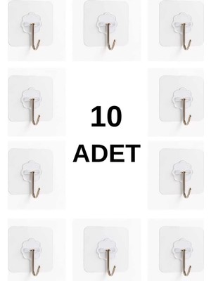 Maison Luré Banyo Askısı 10 Adet Şeffaf Kendinden Yapışkanlı Kancalı Duvar Askısı