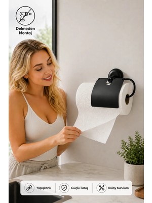Maison Luré Banyo Askısı Yapışkanlı Kağıt Havluluk Mat Siyah Rulo Kağıt Havlu Askılığı