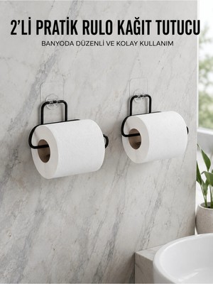 Maison Luré Banyo Askısı 2 Adet Siyah Yapışkanlı Kağıtlık Duvar Tipi Tuvalet Kağıdı Rulo Tutucu