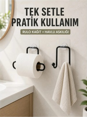 Maison Luré Banyo Askısı Banyo Mutfak Yapışkanlı Havlu Askılığı Rulo Kağıt Tutucu Set