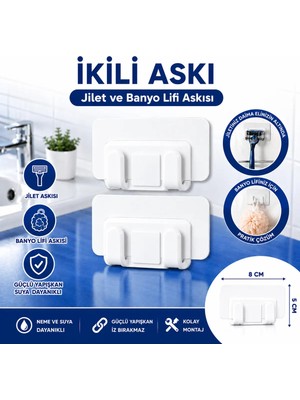 Maison Luré Banyo Askısı Jilet ve Banyo Lifi Askısı – Yapışkanlı Duvar Askısı – 2’li Set