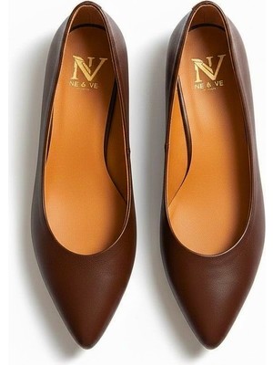 Ne&Ve Shoes Kahve Deri Sivri Burun Şık ve Rahat Günlük Babet