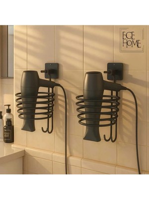 Maison Luré Banyo Askısı Siyah Fön Makinesi Askısı Saç Kurutma Makinası Tutacağı