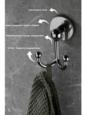 Maison Luré Banyo Askısı Krom Yapışkanlı Bornoz & Havlu Askılığı – 2 Kancalı Metal Askı