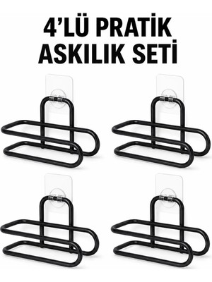Maison Luré Banyo Askısı Siyah Metal Wc Kağıtlık Duvar Tipi Tuvalet Kağıdı Tutucu Seti 4 Adet