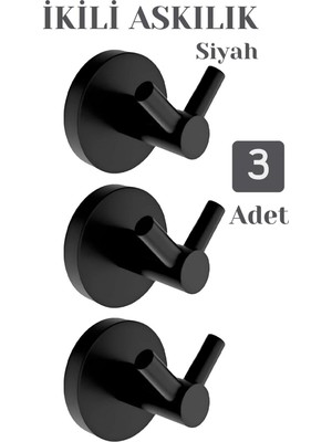 Maison Luré Banyo Askısı Siyah 3’lü Set Vidalı Paslanmaz Metal Duvar Askısı