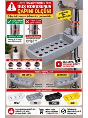 Sonmez Store Duş Rayı Sabunluğu, Banyo Sabunluğu, Duşakabin Rafı, Boru Çapı Seçiniz, Sağ Montaj