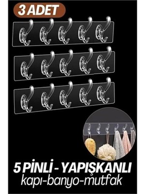 Maison Luré Banyo Askısı 5 Pinli 3 Lü Set Yapışkanlı Askı 718948