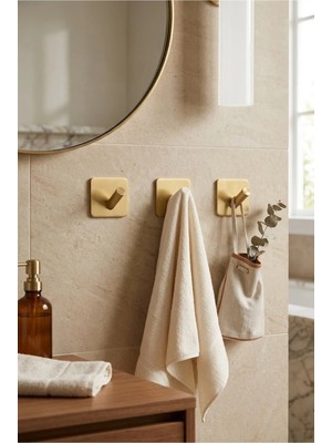 Maison Luré Banyo Askısı Çok Amaçlı Bornoz Askısı Yapışkanlı Mat Altın Üç Adet