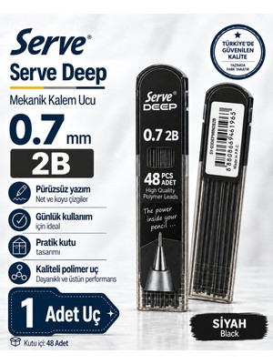 Serve Deep Mekanik Versatil Kalem Ucu 1 Adet Kutu (48 Uç Içerir) 0.3 / 0.5 / 0.7 / 0.9 mm 2b ve Renk Seçenekli