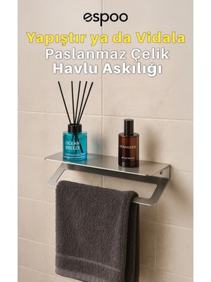 Maison Luré Banyo Askısı Paslanmaz Çelik Yapışkanlı Raflı Banyo Havlu Tutacağı