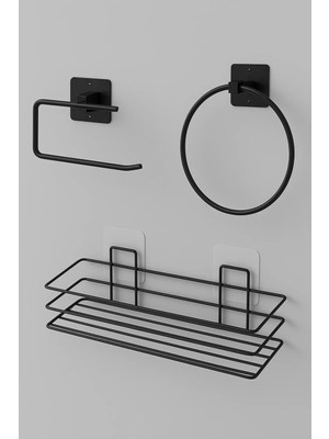 Maison Luré Banyo Askısı 3'lü Set Yapışkanlı Banyo Düzenleyici Şampuanlık Daire Havluluk Tuvalet Kağ