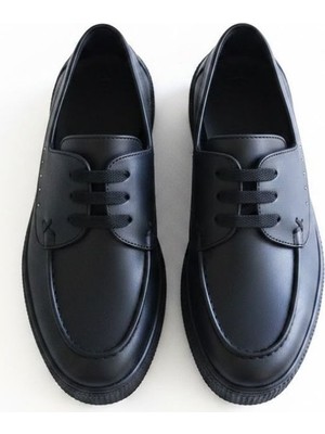 Ne&Ve Shoes Siyah Deri Kadın Günlük Rahat Bağcıklı Ayakkabı