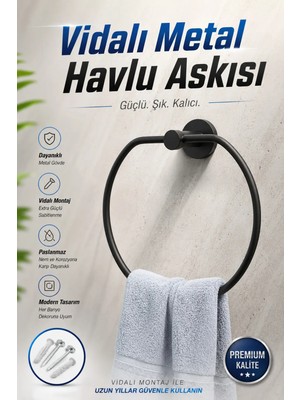 Maison Luré Banyo Askısı Lavabo Banyo Mutfak Bez Havlu Askısı Siyah Paslanmaz Vidalı Metal