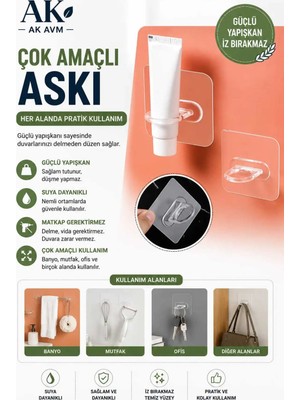 Maison Luré Banyo Askısı 4lü Kendinden Yapışkanlı Askılık Kanca, Pratik Asma Aparatı