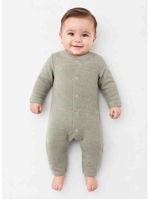 Güler Butik Doğal Keten Konforu Haki Renk Düğmeli, Terletmeyen Kumaş Yenidoğan Bebek Tulumu