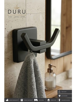 Maison Luré Banyo Askısı Kare Aksu Ikili Bornoz Askılığı Mat Siyah Paslanmaz Çelik