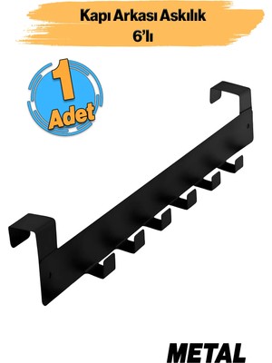 Maison Luré Banyo Askısı Metal 6'lı Kapı Arkası Askılık Siyah
