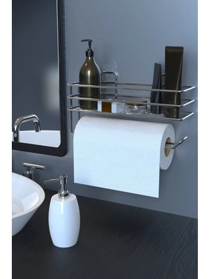 Maison Luré Banyo Askısı Krom Yapışkanlı Raflı Kağıt Rulo Havluluk Peçetelik Banyo Mutfak