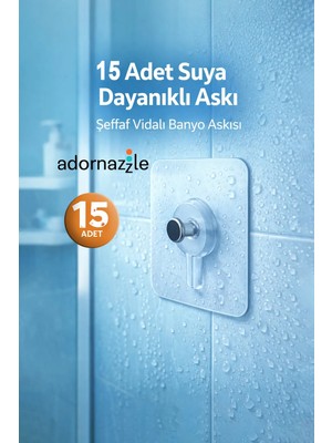 Maison Luré Banyo Askısı 15 Adet Suya Dayanıklı Şeffaf Vidalı Askı